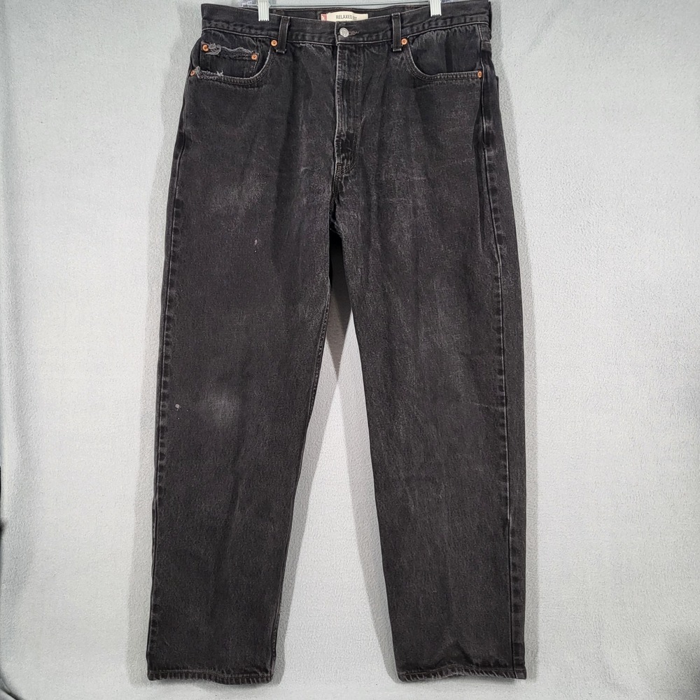 Levi's 550 Jeans Men's 40x32 Black Denim Relaxed Fit Washed Distressed Pockets C
